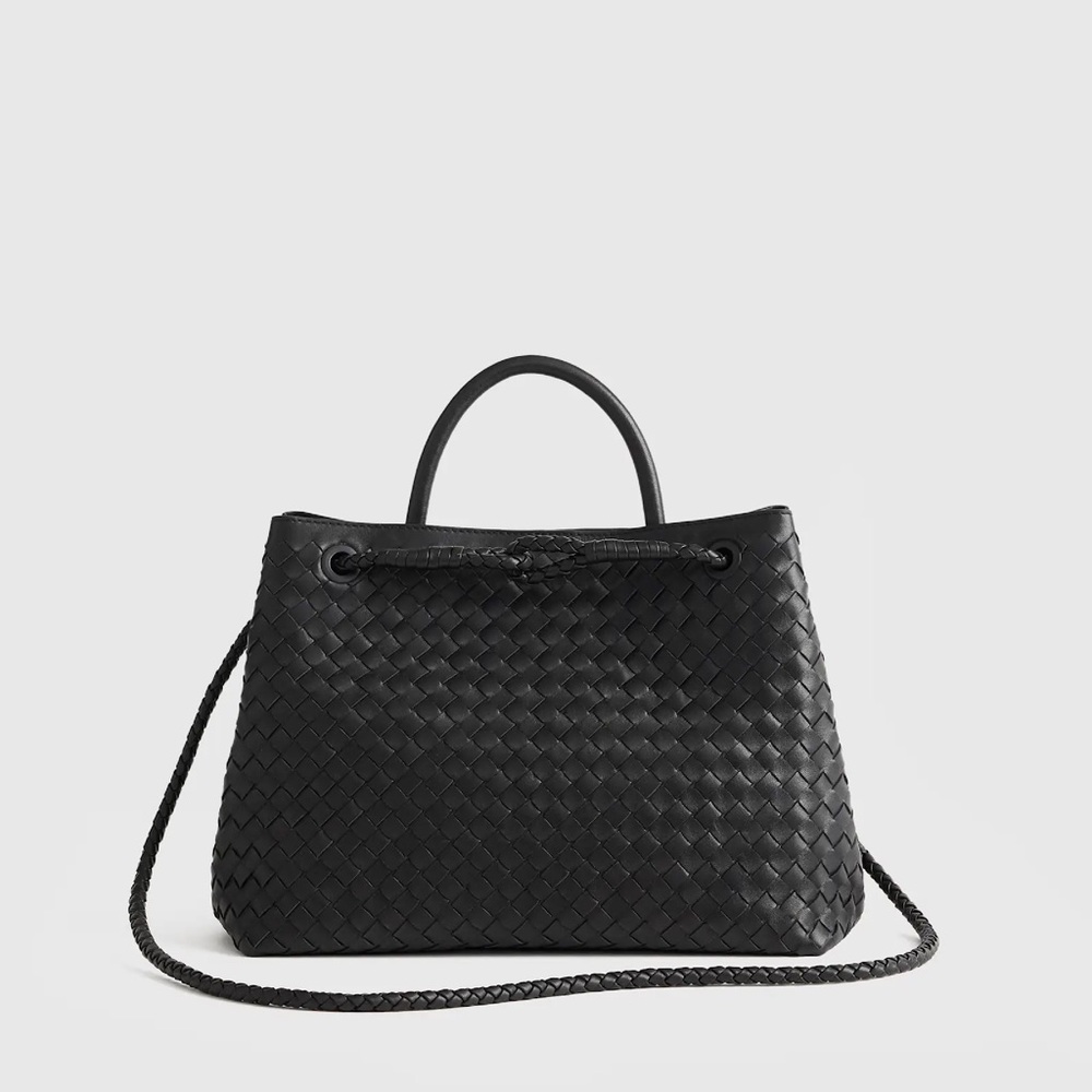 Quince Italian Leather Handwoven Satchel Large Black Bag